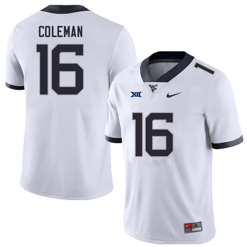 NCAA Men's Caleb Coleman West Virginia Mountaineers White #16 Nike Stitched Football College Authentic Jersey WB23E00FO